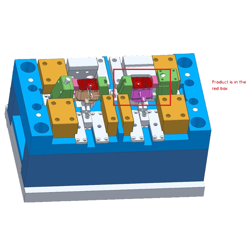 2-cavity pump housing mould 3D CAD showing side-action blocks and lifter mechanisms